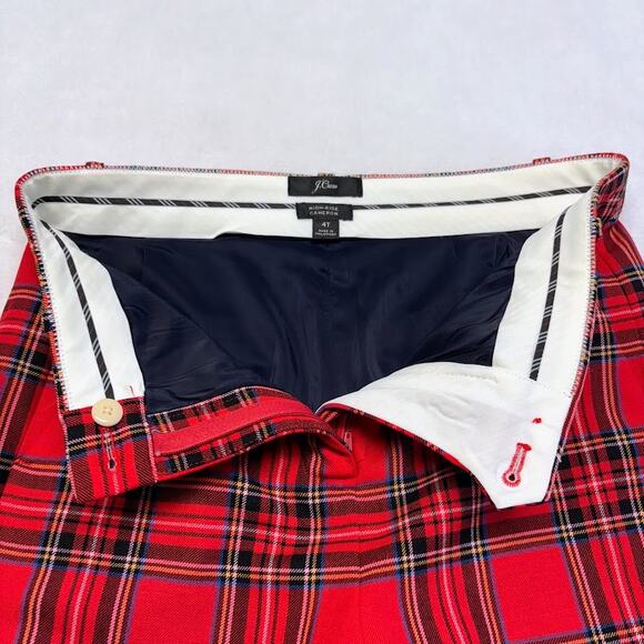 J. Crew High Rise Cameron Red Tartan Plaid Wool Pants Women's Size 4T TALL - Picture 8 of 12
